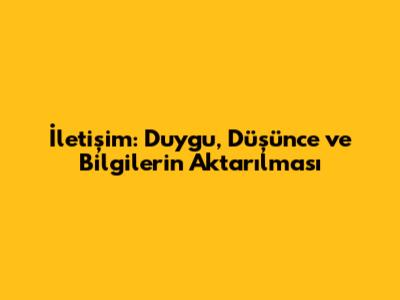 İletişim: Duygu, Düşünce ve Bilgilerin Aktarılması
