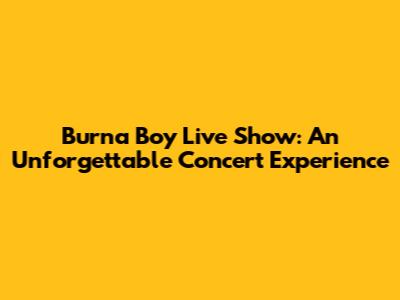 Burna Boy Live Show: An Unforgettable Concert Experience